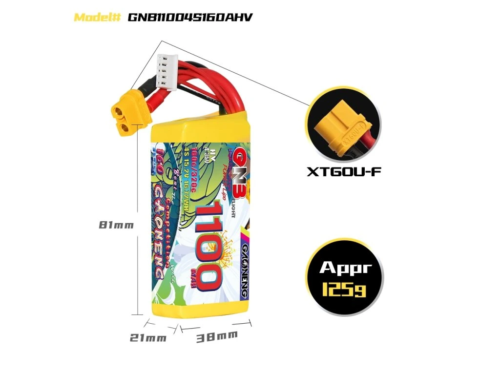 Battery GNB GAONENG 1100mah 4S1P 15.2V HV 160C XH- JST 5P XT60