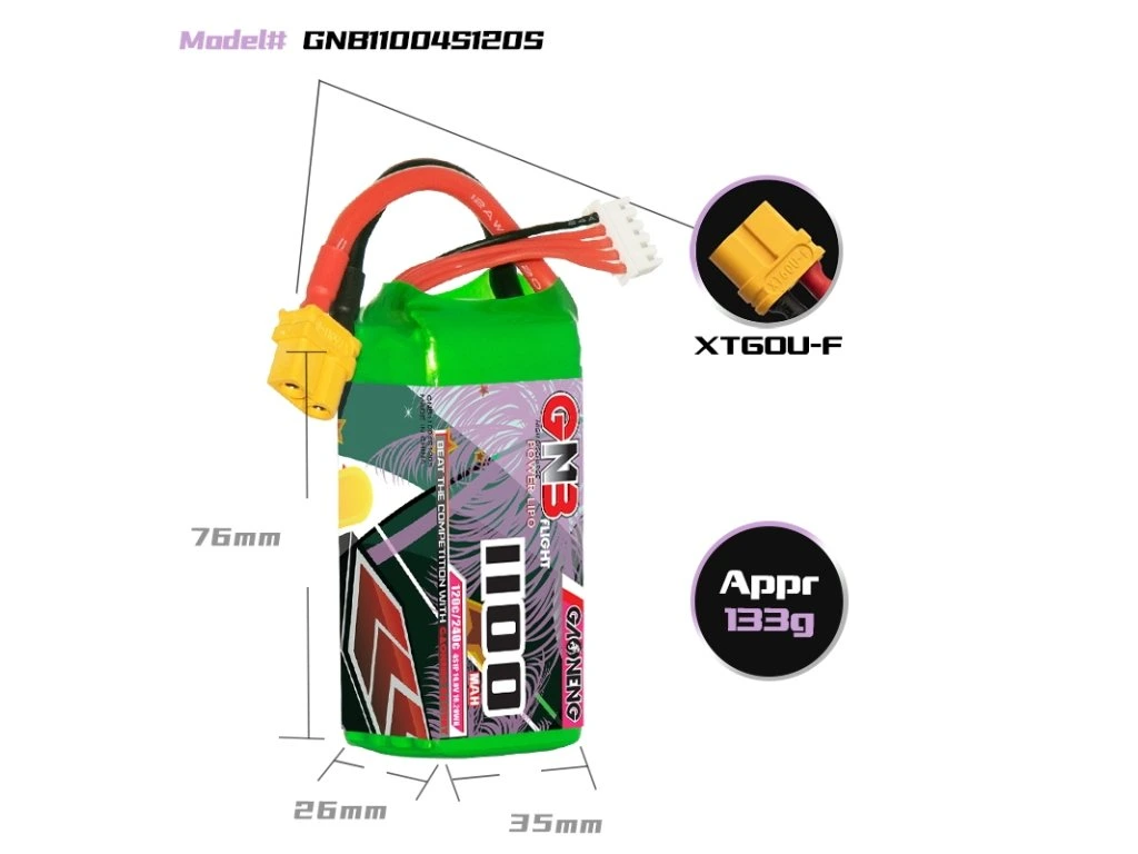 Battery GNB GAONENG LiPo 4S 14.8V 1100mAh 120C XT60