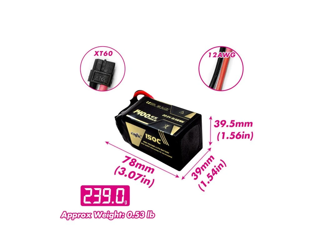 Battery CNHL Ultra Black LiPo 6S 22.2V 1400mAh 150C XT60