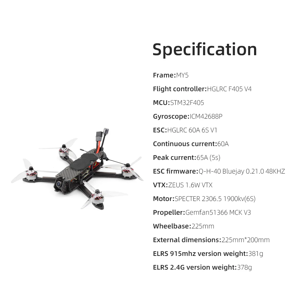 HGLRC MY5 freestyle 2306.5 motor 1.6w VTX FPV Drone