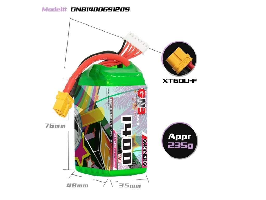Battery GNB GAONENG LiPo 6S 22.2V 1400mAh 120C XT60
