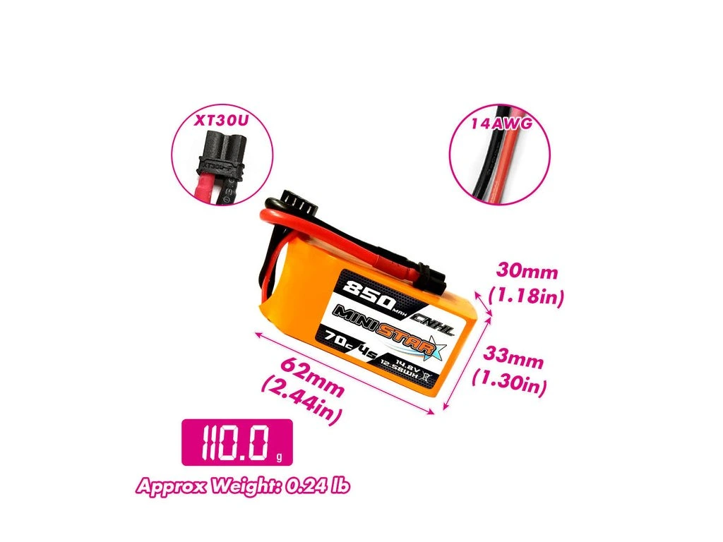 Battery CNHL LiPo Battery 4S 14.8V 850mAh 70C XT30